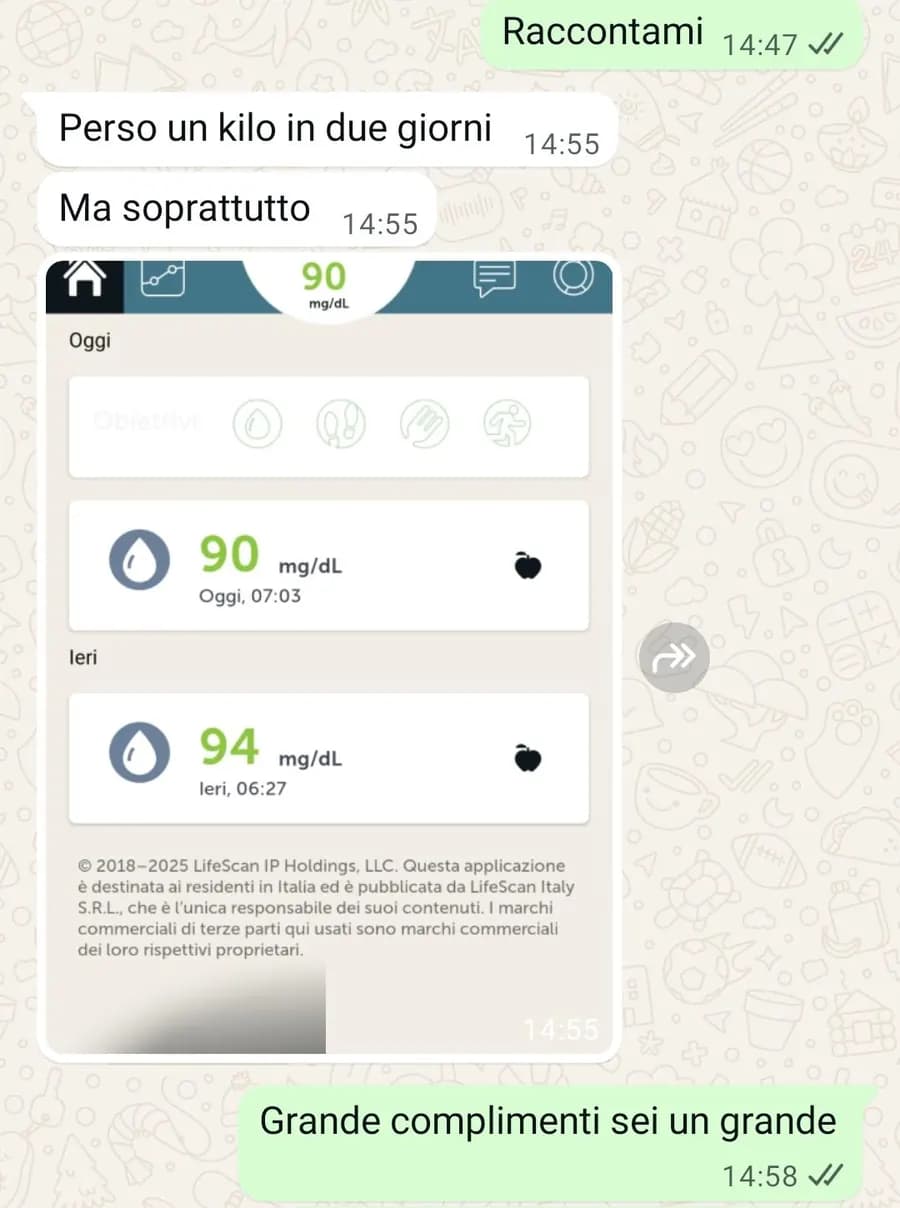 Un chilo in due giorni e glicemia a 90