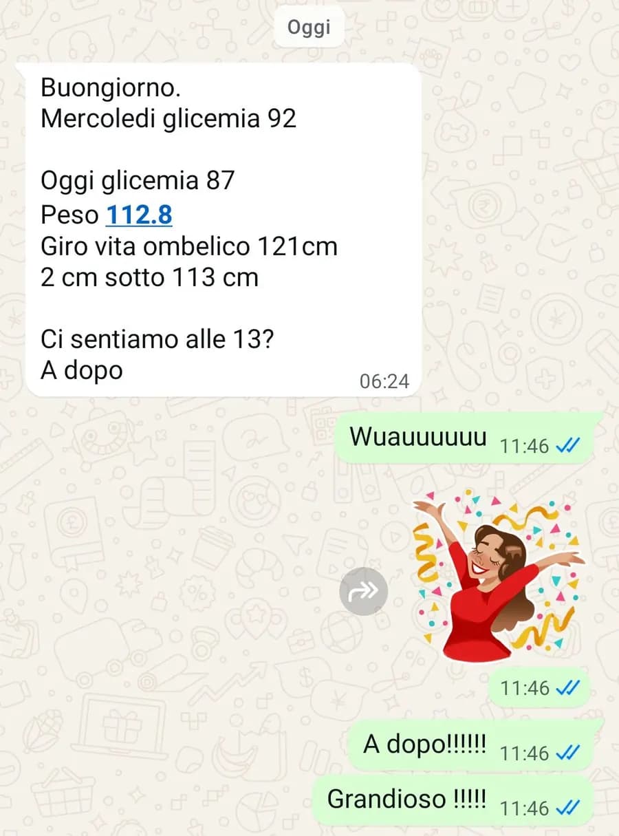Glicemia 87 e giro vita in calo