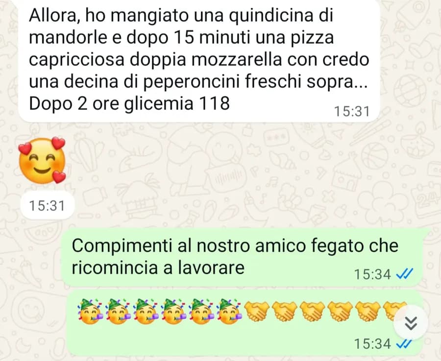 Pizza capricciosa: glicemia a 118 dopo 2 ore